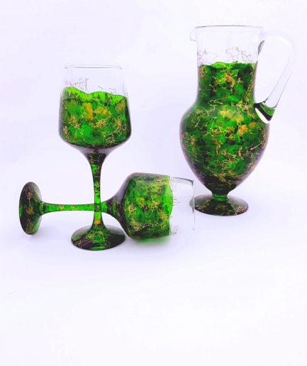 set of 2 hand painted wine glasses - carafe spring design