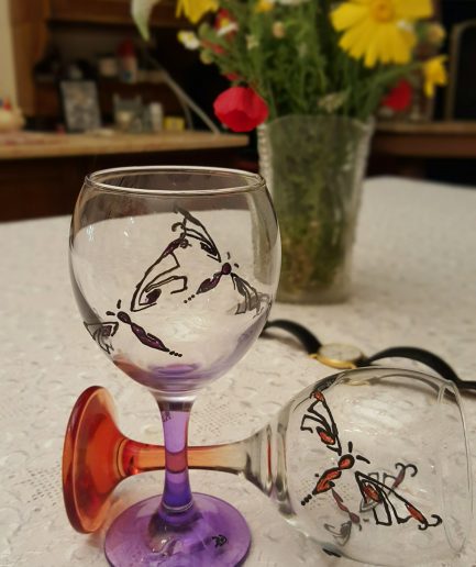 set of 2 hand painted wine glasses dragonfly design